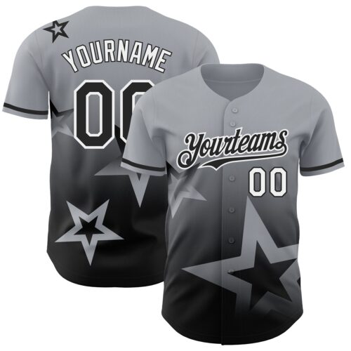 3DPattern4167 Custom Gray Black-White 3D Pattern Design Gradient Style Twinkle Star Authentic Baseball Jersey