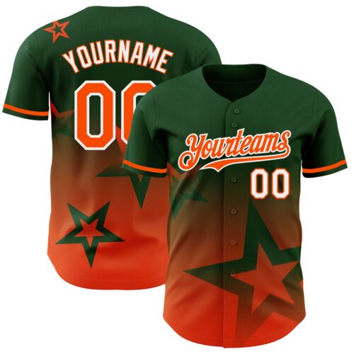 3DPattern4179 Custom Green Orange-White 3D Pattern Design Gradient Style Twinkle Star Authentic Baseball Jersey