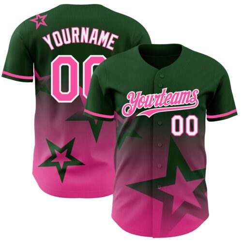 3DPattern4180 Custom Green Pink-White 3D Pattern Design Gradient Style Twinkle Star Authentic Baseball Jersey
