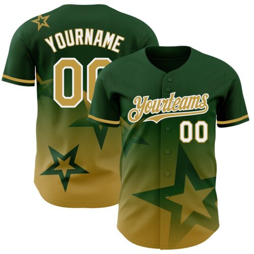 3DPattern4181 Custom Green Old Gold-White 3D Pattern Design Gradient Style Twinkle Star Authentic Baseball Jersey