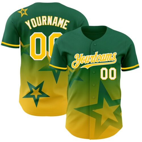 3DPattern4184 Custom Kelly Green Yellow-White 3D Pattern Design Gradient Style Twinkle Star Authentic Baseball Jersey