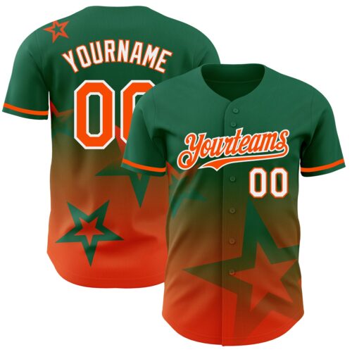 3DPattern4185 Custom Kelly Green Orange-White 3D Pattern Design Gradient Style Twinkle Star Authentic Baseball Jersey