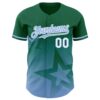 Custom Kelly Green Light Blue-White 3D Pattern Design Gradient Style Twinkle Star Authentic Baseball Jersey