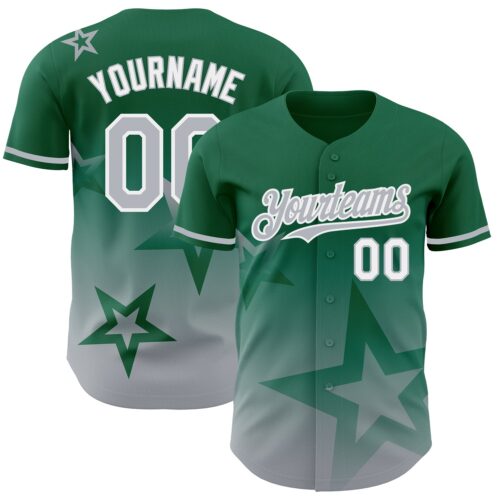 3DPattern4190 Custom Kelly Green Gray-White 3D Pattern Design Gradient Style Twinkle Star Authentic Baseball Jersey