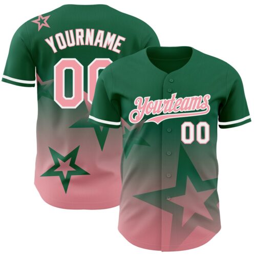 3DPattern4192 Custom Kelly Green Medium Pink-White 3D Pattern Design Gradient Style Twinkle Star Authentic Baseball Jersey