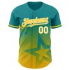 Custom Teal Yellow-White 3D Pattern Design Gradient Style Twinkle Star Authentic Baseball Jersey