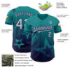 Custom Teal Gray-Navy 3D Pattern Design Gradient Style Twinkle Star Authentic Baseball Jersey