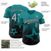 Custom Teal Gray-Black 3D Pattern Design Gradient Style Twinkle Star Authentic Baseball Jersey