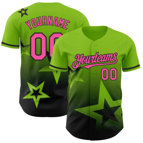3DPattern4216 Custom Neon Green Pink-Black 3D Pattern Design Gradient Style Twinkle Star Authentic Baseball Jersey