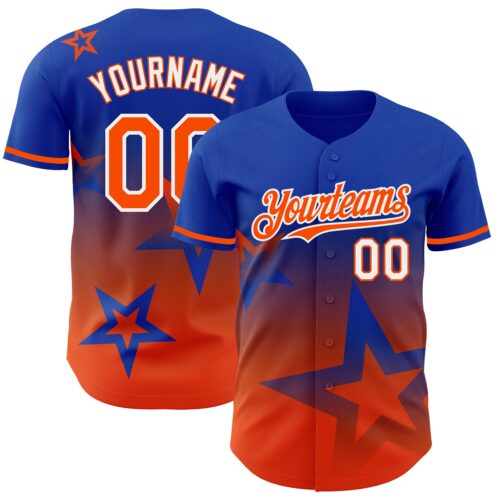 3DPattern4226 Custom Thunder Blue Orange-White 3D Pattern Design Gradient Style Twinkle Star Authentic Baseball Jersey