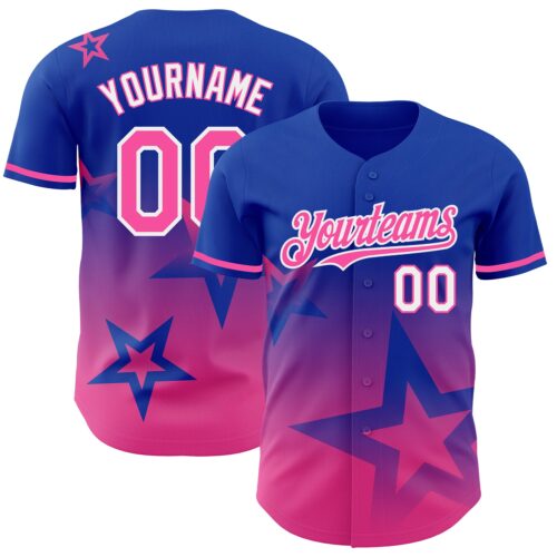 3DPattern4229 Custom Thunder Blue Pink-White 3D Pattern Design Gradient Style Twinkle Star Authentic Baseball Jersey