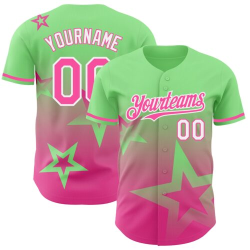 3DPattern4230 Custom Pea Green Pink-White 3D Pattern Design Gradient Style Twinkle Star Authentic Baseball Jersey