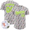 Custom White Neon Green 3D Pattern Design Animal Lobster And Hawaii Palm Trees Authentic Baseball Jersey