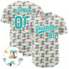 Custom White Aqua 3D Pattern Design Animal Leopard And Hawaii Palm Trees Authentic Baseball Jersey