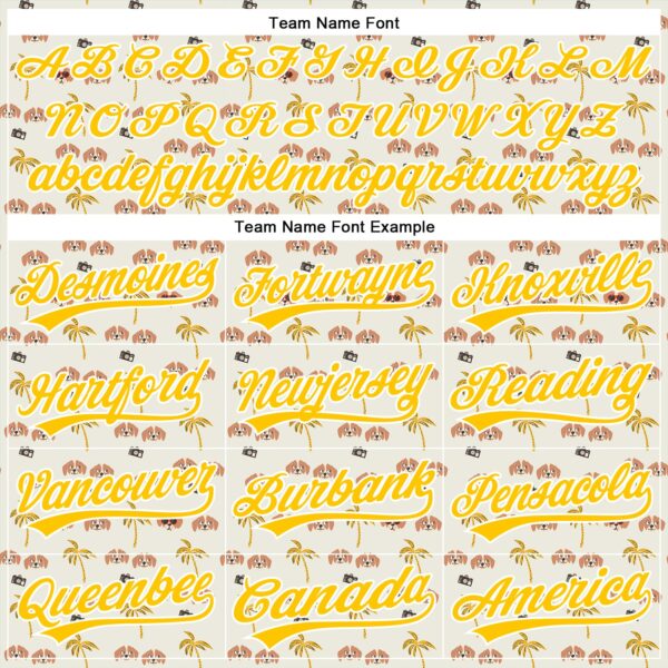 Custom White Yellow 3D Pattern Design Animal Dog And Hawaii Palm Trees Authentic Baseball Jersey