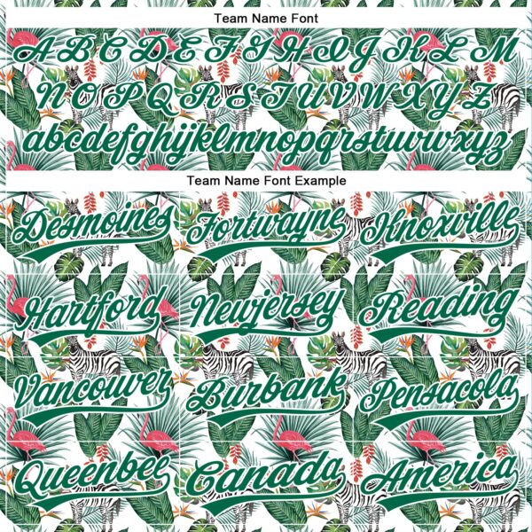 Custom White Kelly Green 3D Pattern Design Animal Zebra Flamingo And Hawaii Palm Leaves Authentic Baseball Jersey