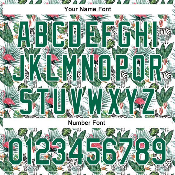 Custom White Kelly Green 3D Pattern Design Animal Zebra Flamingo And Hawaii Palm Leaves Authentic Baseball Jersey