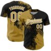 Custom Old Gold Black-White 3D Pattern Design Abstract Brush Stroke Authentic Baseball Jersey