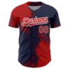 Custom Red Navy-White 3D Pattern Design Abstract Brush Stroke Authentic Baseball Jersey