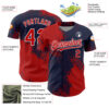 Custom Red Navy-White 3D Pattern Design Abstract Brush Stroke Authentic Baseball Jersey