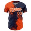 Custom Orange Navy-White 3D Pattern Design Abstract Brush Stroke Authentic Baseball Jersey
