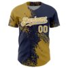 Custom Old Gold Navy-White 3D Pattern Design Abstract Brush Stroke Authentic Baseball Jersey