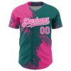 Custom Pink Teal-White 3D Pattern Design Abstract Brush Stroke Authentic Baseball Jersey