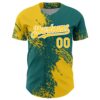 Custom Yellow Teal-White 3D Pattern Design Abstract Brush Stroke Authentic Baseball Jersey