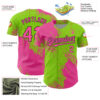 Custom Pink Neon Green-Black 3D Pattern Design Abstract Brush Stroke Authentic Baseball Jersey