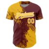 Custom Gold Burgundy-White 3D Pattern Design Abstract Brush Stroke Authentic Baseball Jersey