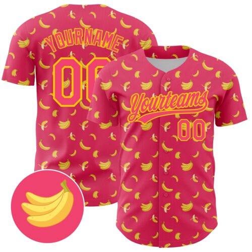 3DPattern4351 Custom Neon Pink Yellow 3D Pattern Design Fruit Banana Authentic Baseball Jersey