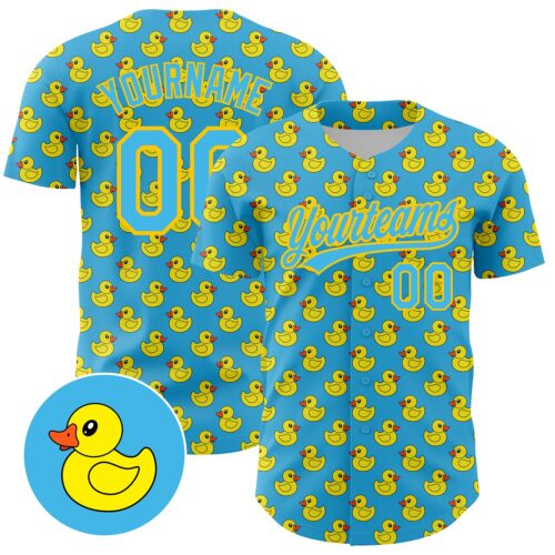 3DPattern4352 Custom Sky Blue Yellow 3D Pattern Design Animal Duck Authentic Baseball Jersey
