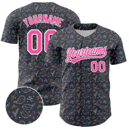 3DPattern4355 Custom Navy Pink-White 3D Pattern Design Animal Bird Authentic Baseball Jersey