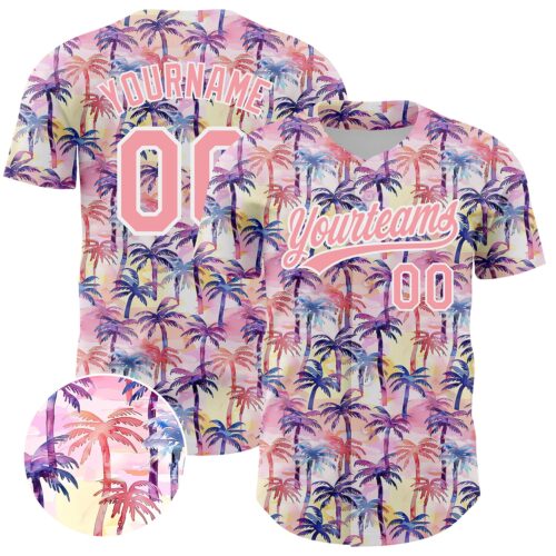 3DPattern4358 Custom Medium Pink White 3D Pattern Design Tropical Hawaii Palm Trees Authentic Baseball Jersey