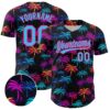 Custom Black Sky Blue-Hot Pink 3D Pattern Design Tropical Hawaii Palm Trees Authentic Baseball Jersey
