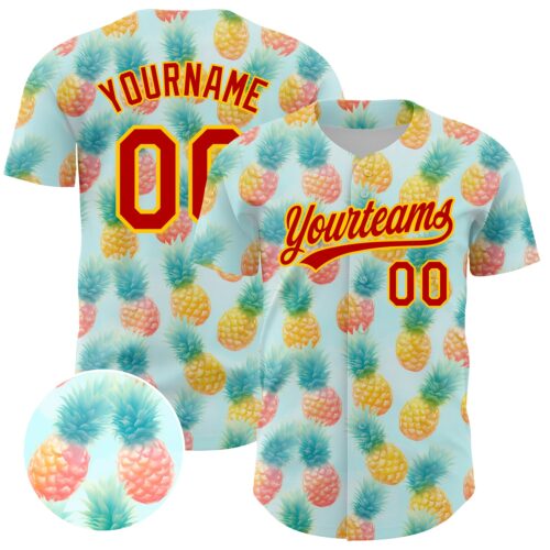 3DPattern4362 Custom Green Red-Yellow 3D Pattern Design Fruit Pineapple Authentic Baseball Jersey