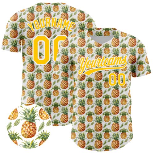 3DPattern4363 Custom White Yellow 3D Pattern Design Fruit Pineapple Authentic Baseball Jersey
