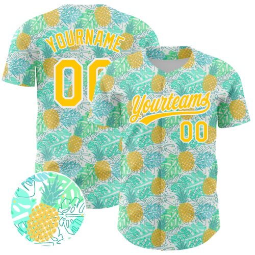 3DPattern4364 Custom Green Yellow-White 3D Pattern Design Fruit Pineapple Authentic Baseball Jersey