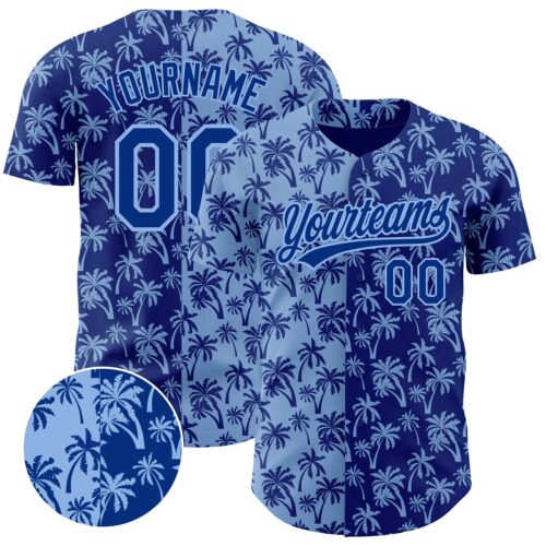 3DPattern4368 Custom Light Blue Royal 3D Pattern Design Tropical Hawaii Palm Trees Authentic Baseball Jersey