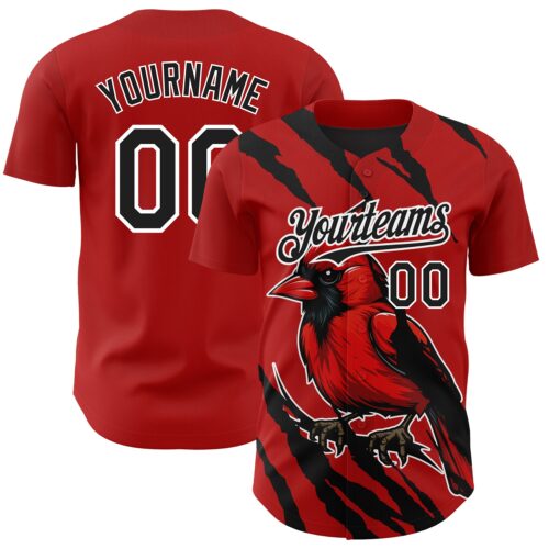 3DPattern4404_93eea265-1f60-4e2b-8e99-544ab087fee7 Custom Red Black-White 3D Pattern Design Animal Cardinal Bird Authentic Baseball Jersey