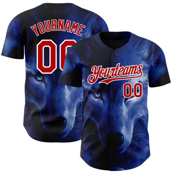 Custom Black Red-White 3D Pattern Design Animal Wolf Authentic Baseball Jersey
