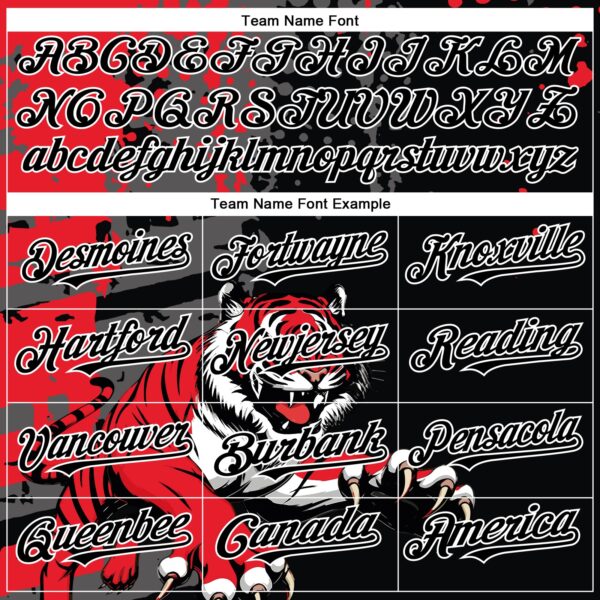 Custom Black Red-White 3D Pattern Design Animal Tiger Authentic Baseball Jersey