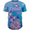 Custom Light Blue Purple-White 3D Pattern Design Animal Butterfly And Flower Authentic Baseball Jersey