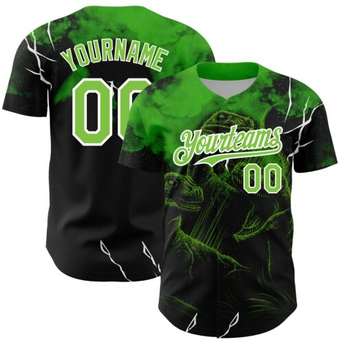 3DPattern4417_5a8dc675-7973-431e-9fff-0180b77fc899 Custom Black Neon Green-White 3D Pattern Design Animal Dinosaur Authentic Baseball Jersey