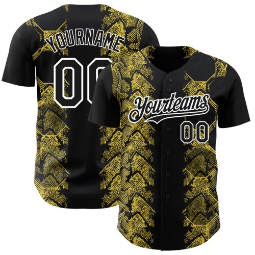 3DPattern4422_c5063e54-7040-458a-b1f4-3608f6875e80 Custom Black Yellow-White 3D Pattern Design Animal Snake Authentic Baseball Jersey