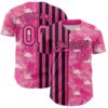 Custom Pink Black 3D Pattern Design Tropical Palm Leaves And Famingo Authentic Baseball Jersey