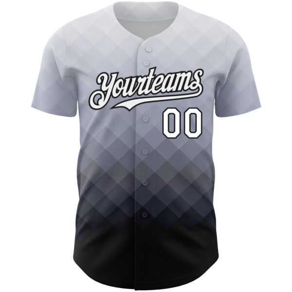 Custom Gray White-Black 3D Pattern Design Gradient Square Shape Authentic Baseball Jersey