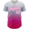 Custom Gray White-Pink 3D Pattern Design Gradient Square Shape Authentic Baseball Jersey