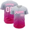 Custom Gray White-Pink 3D Pattern Design Gradient Square Shape Authentic Baseball Jersey