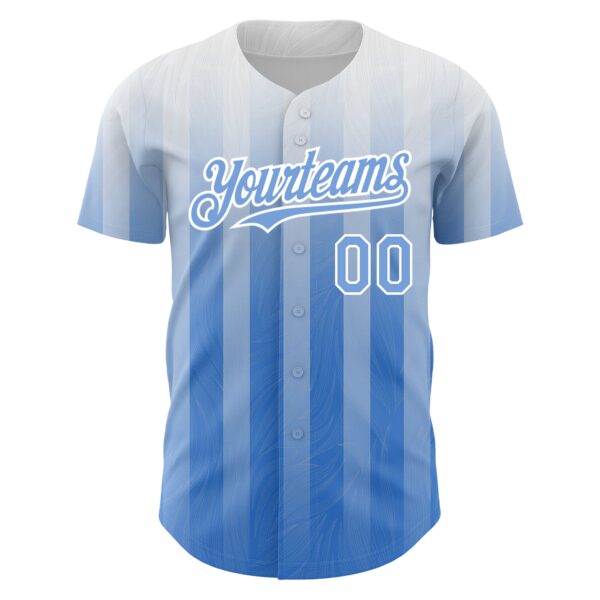 Custom White Light Blue 3D Pattern Design Stripes Authentic Baseball Jersey